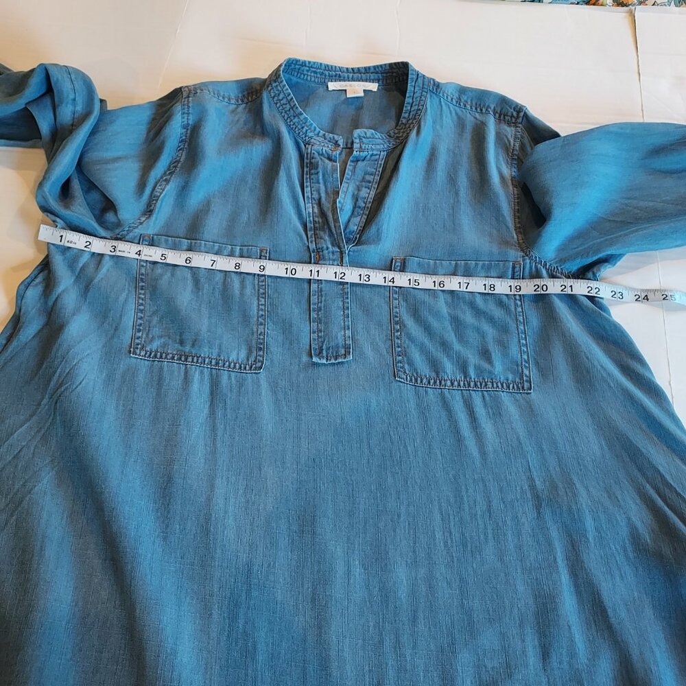 CASLON Chambray Popover Long Sleeve Split Neck Midi Shirtdress Size Large NWOT - Picture 6 of 9